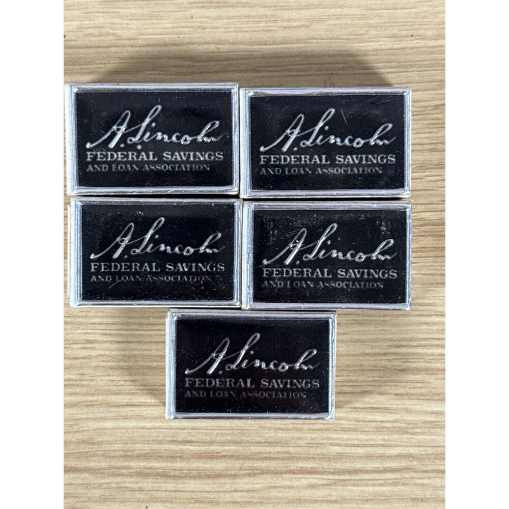 Lot Of 5 Vintage Unstruck Matchboxes w Matches A. Lincoln Savings & Loan Sweden